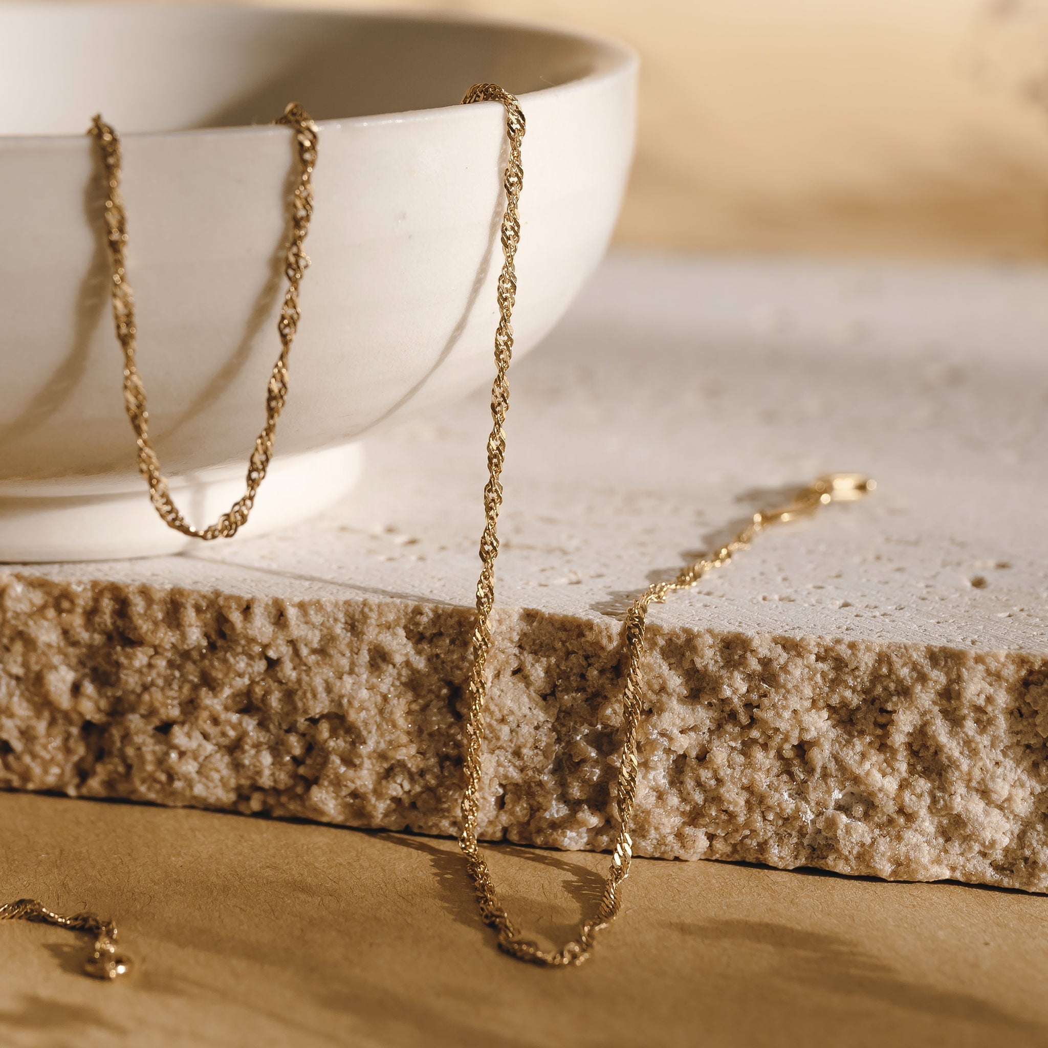 14K Gold Singapore Twist Chain Necklace - Adjustable 3 Lengths (16-20)