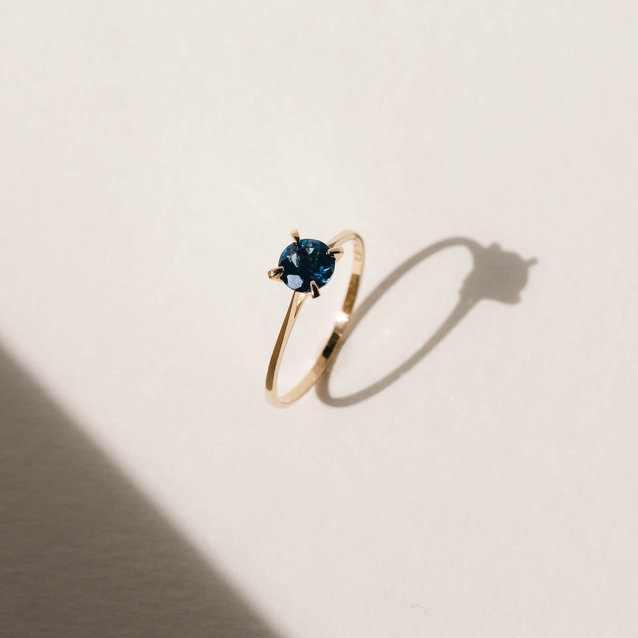 14K Gold Round London Blue Topaz Solitaire Ring