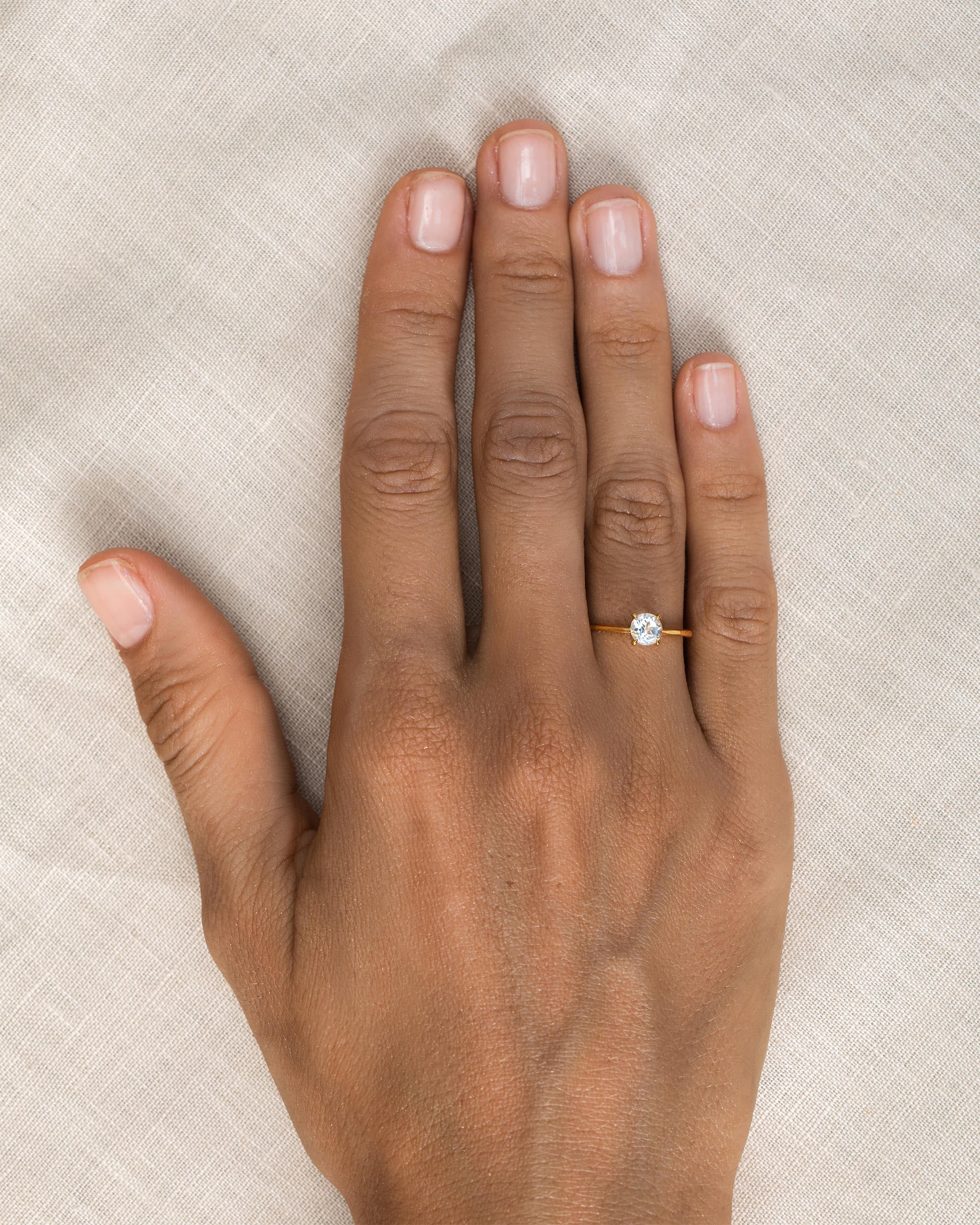 14K Gold Round White Topaz Solitaire Ring