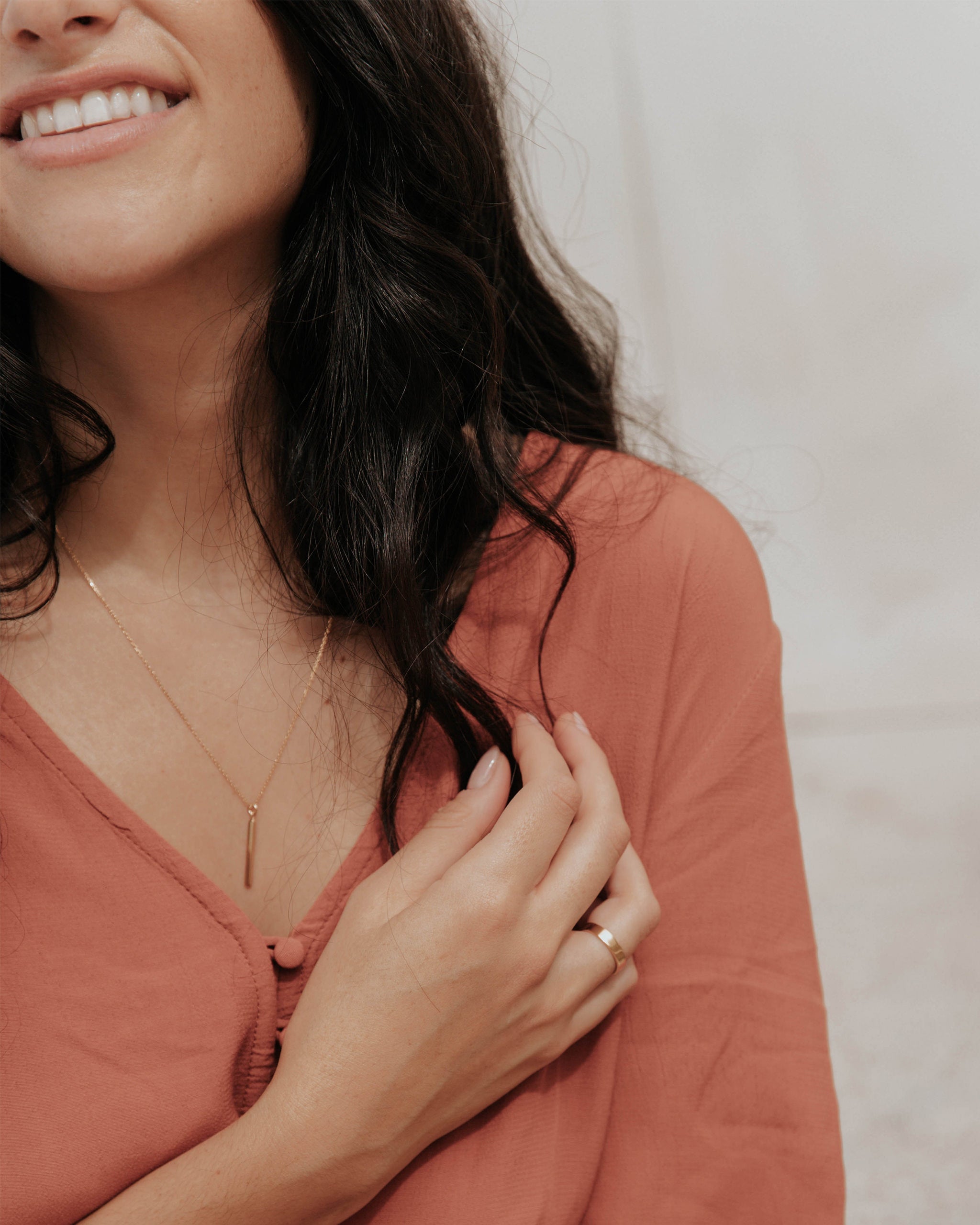 14K Gold Slim Bar Pendant Necklace