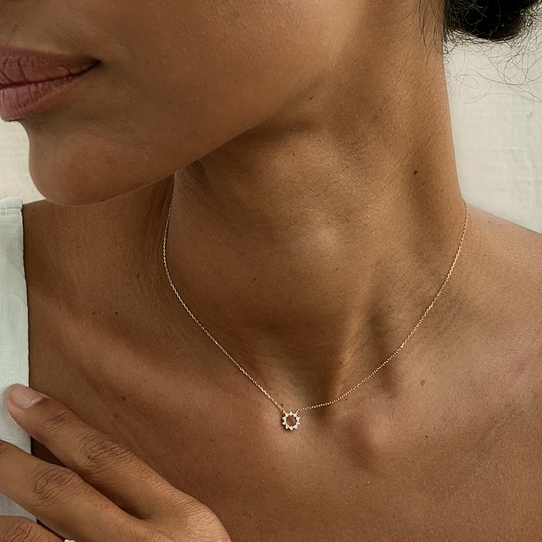 14K White Gold Radiant Sun Diamond Necklace