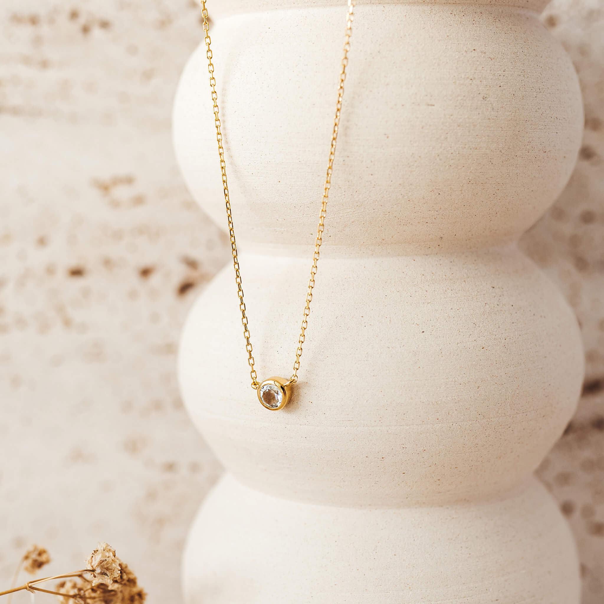 14K Gold White Topaz Necklace