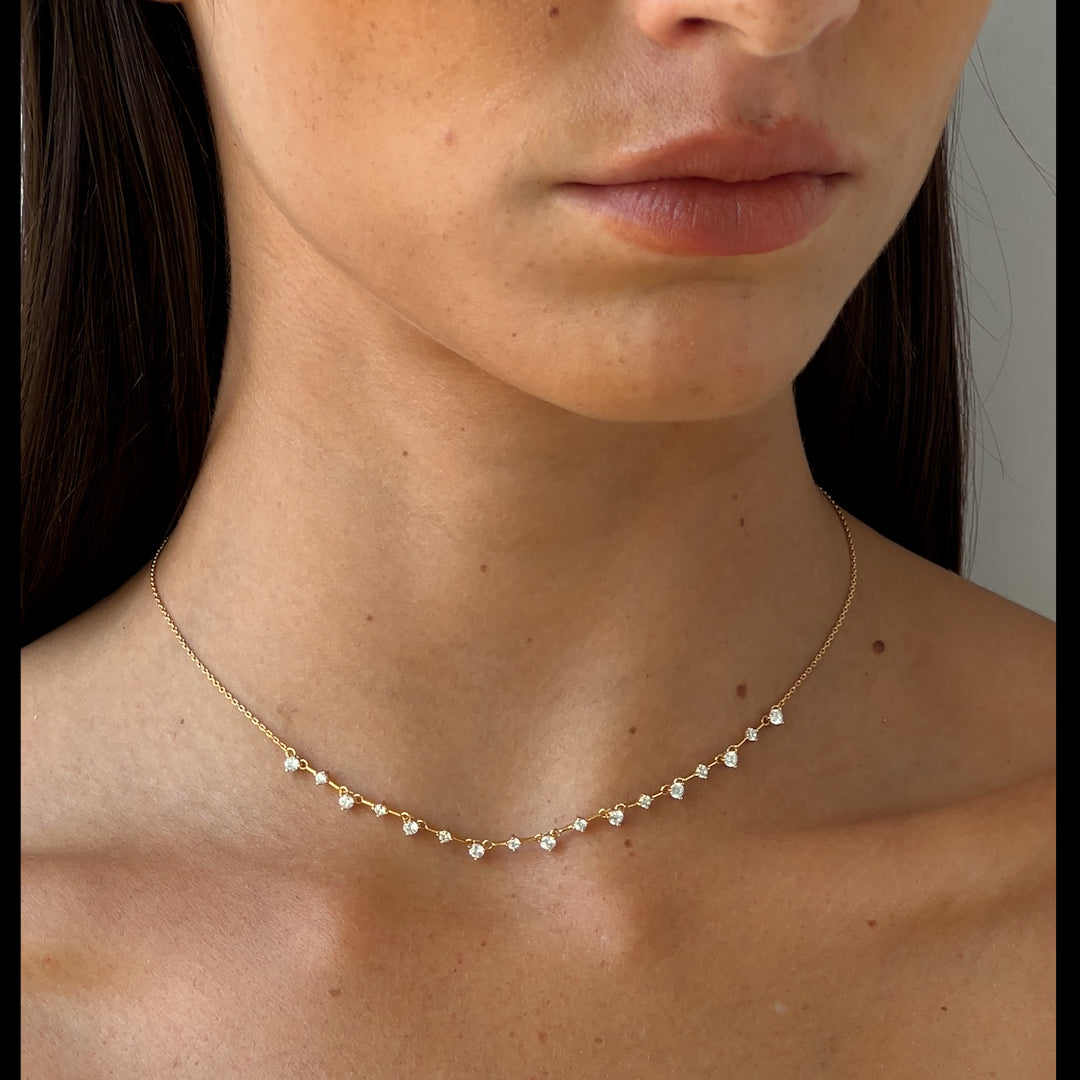 14K Gold Cubic Zirconia Station Necklace