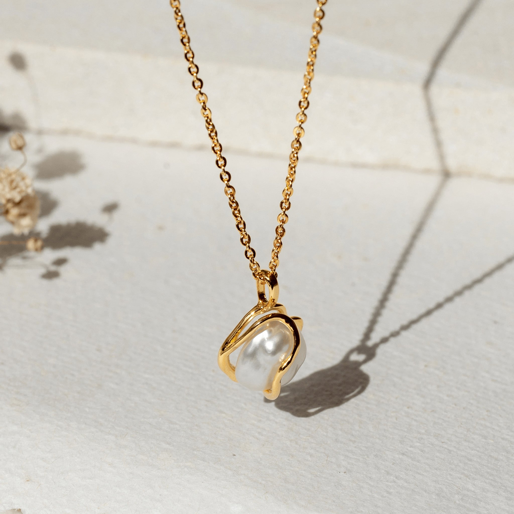 14K Gold Keshi Pearl Pendant Necklace