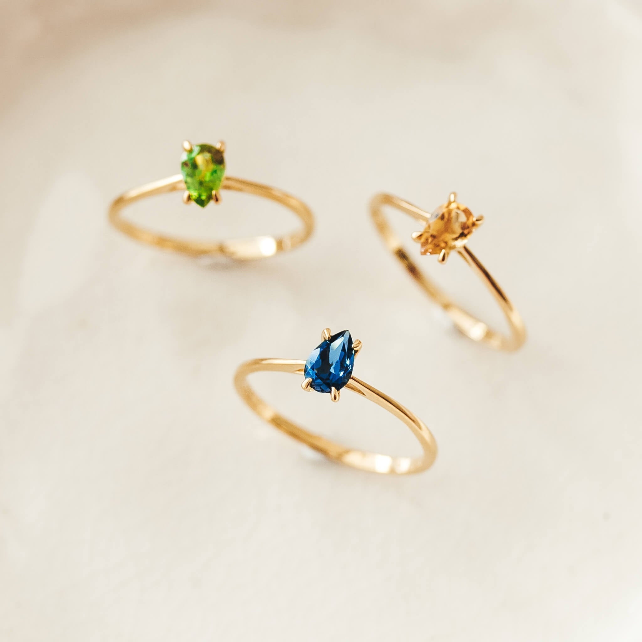 14K Gold Pear-Shaped Blue Topaz Solitaire Ring
