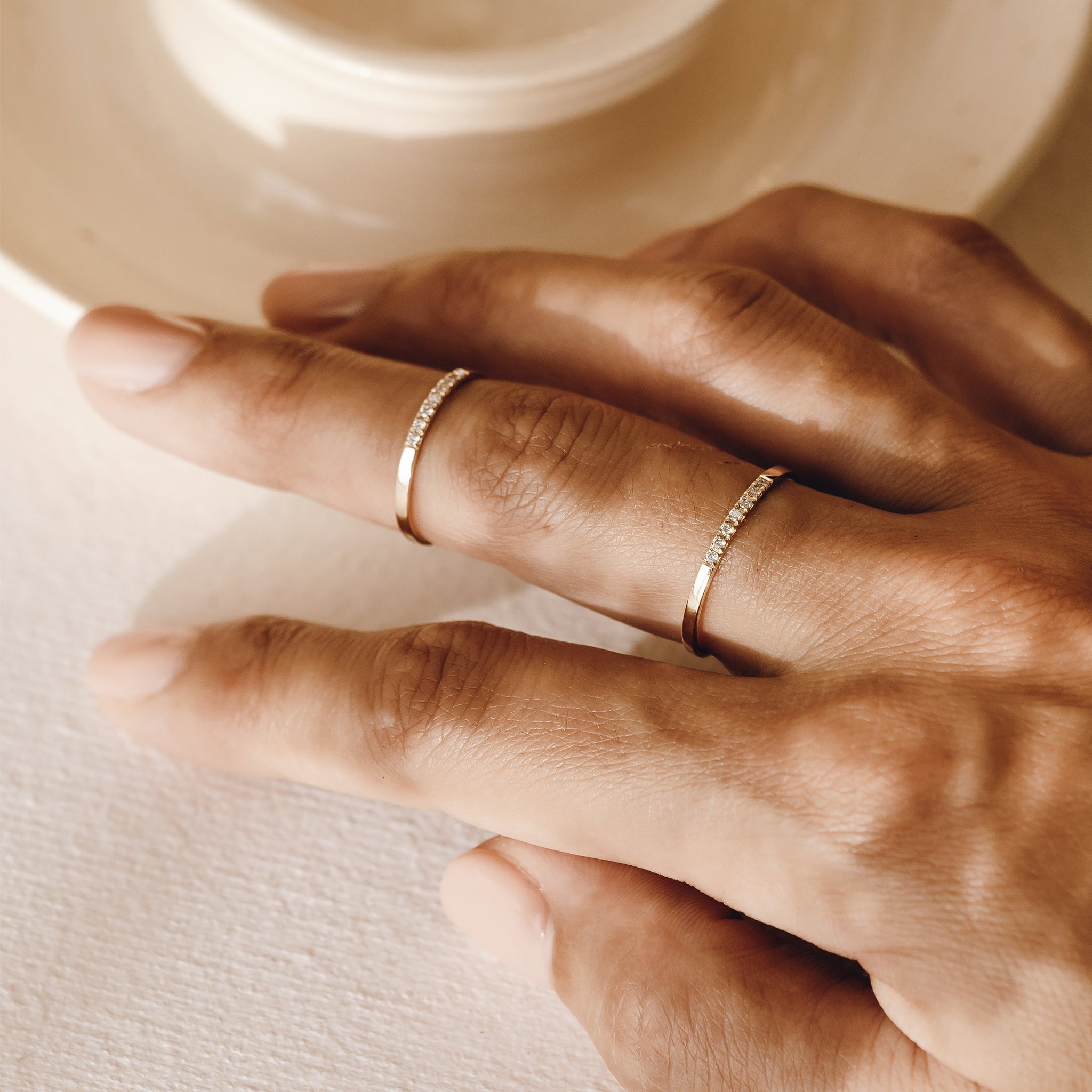 14K Gold Half Eternity Diamond Band Ring