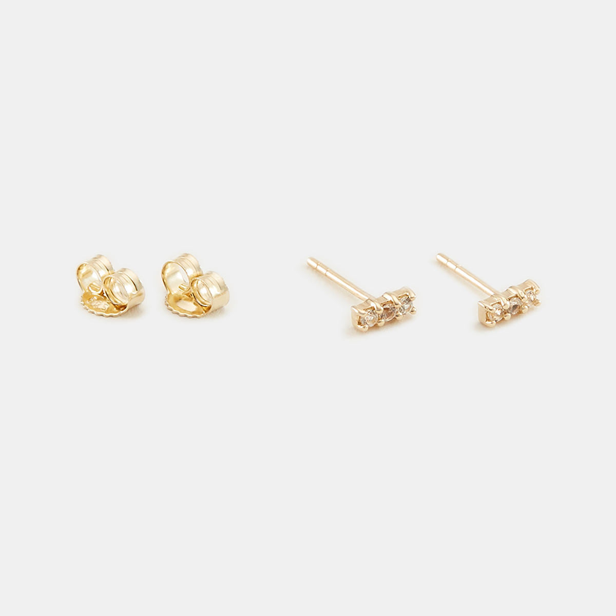 14K Gold White Sapphire Bar Stud Earrings - 4.5mm (3x1.5mm Sapphires)