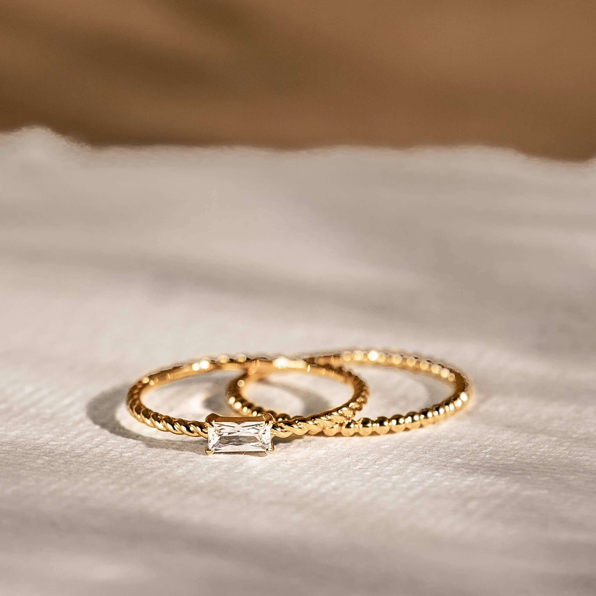 14K Gold Twisted Baguette Cubic Zirconia Ring
